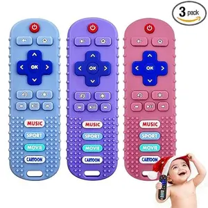 3 Pack Baby Teething Toys with Remote Control Toy Food Grade Silicone Teethers for Infants 3-24 Months BPA Free Baby Chew Toys for Teething Relief Sensory Montessori Infant Toys Gifts for Boys and Girls