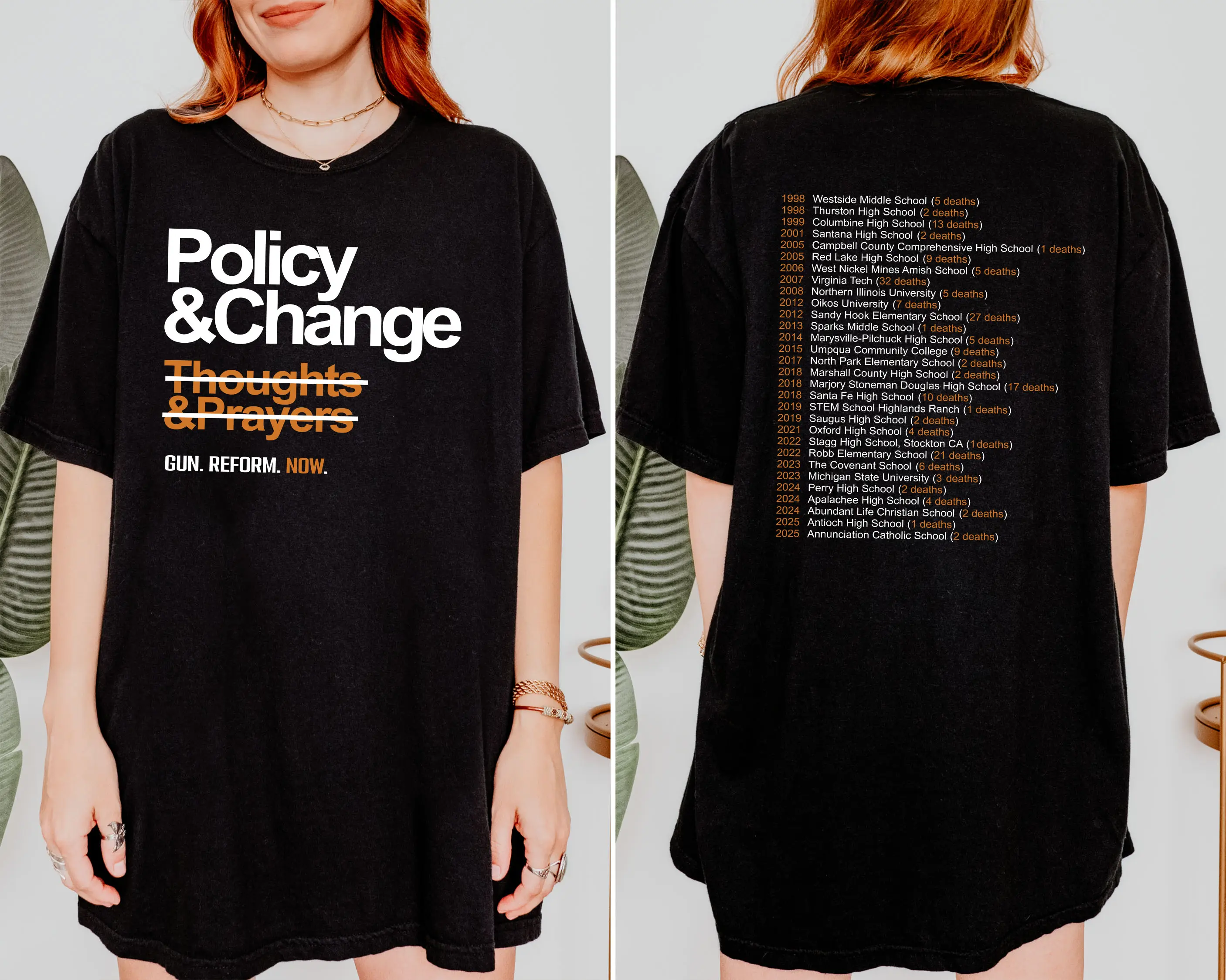 Policy and Change Gun Reform Graphic Tee with Anti-Gun Quote for Control, BootsTees thoughts and prayers slogan shirt