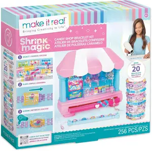 Make It Real:Shrink Magic Candy Shop Bracelet Kit - Create 20 Bracelets, Use A Hair Dryer to Shrink & Style, DIY Jewelry Kit, Girls & Kids Ages 8+