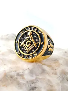 7 to 13 size Punk gold color Masonic Ring For Men Vintage round Rhinestone Ring Classic Jewelry AG Freemason Gold Anel Bagues
