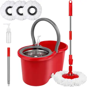 Spin Mop and Bucket with Wringer Set, 360° Spin Mop Stainless Steel Handle for All Hard Surfaces, Floor Cleaning System with 3 Microfiber Heads mop  and