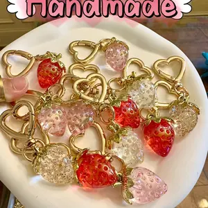 Beautiful Heart Strawberry Jelly Keychain Bag Purse Charm 1pc