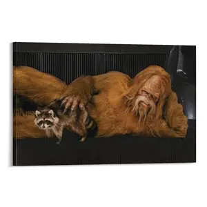 Primitive Human and Raccoon Funny Poster Canvas Wall Art, Animals Canvas Wall Art Decor, Funny Gorilla Canvas