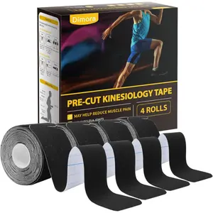 Dimora Kinesiology Tape 4 Rolls, Elastic Cotton Sports Bandage, 16.4 FT Extra Long, 80 Pre-cut Tapes, Breathable & Sweatproof, for Muscle Pain Relief and Joint Support, Sports Special Muscle Bandage