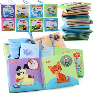 8-Piece Baby Cloth Book Set, Forest Animals Ocean Vegetables Farm Books, Early Education Toddler Busy Book Soft Fabric Storybooks for Toddlers & Kids