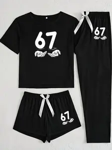 Women's Sleepwear & Loungewear Set, Cartoon Pattern Design, Fitted Style, All-Season Comfortable Wear, Ideal for Daily Use & Relaxing Moments