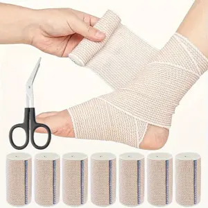 Pack of 8 Elastic Bandages,Elastic Bandage Cotton with 1 Scissors,Compression Bandage with Self-Adhesive Velcro Strap,Elastic Bandages for Arm,Leg or Chest Injuries,Camping Equipment