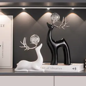 Luxury Deer Figurine Home Accessories Living Room Entrance TV Console Wine Rack Creative Ceramic Artware Unique Decoration Crafts