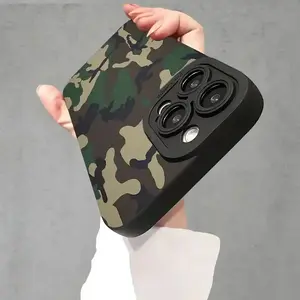 Trendy Classic Simple Style Army Green Phone Case, Suitable for iPhone 17 11 12 13 14 15 16 Pro Max XR X/ XS 7 8 Plus SE Mini Xmax, All-Around 360-Degree Black Angel Eye Camouflage Pattern Protective Cover