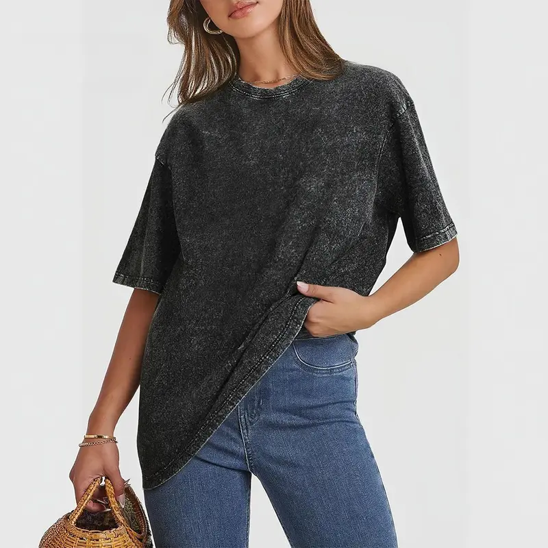 Holafish Oversized Acid Washed Tshirts for Women Tee Tops Cotton Vintage Unisex Tees Loose Fit Crewneck Short Sleeve Casual Streetwear Baggy Basic Tops