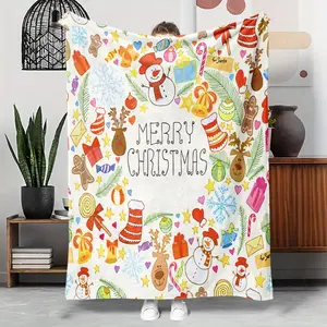 1pcs Christmas Celebration Theme Flannel Blanket, Digital Print, Sofa Bed Cover Blanket, Skin-Friendly Soft, Christmas New Year Gift, Suitable For All Year Round