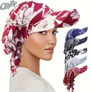 New Style Muslim Ethnic Fabric Sunshade Headscarf Hat for Women, UV Protection Brimmed Hijab Cap, Breathable Outdoor Sun Hat for Daily Wear Travel Beach Vacation Modest Fashion