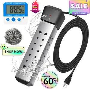 2000W Rapid Heating Square Immersion Water Heater for Inflatable Pool Bathtub,Bucket Heater with 304 SS Guard, Submersible Water Heater with LCD Thermometer,Heat 5 Gallon Water in Minutes