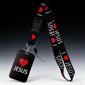 I Love Jesus Lanyard with Card Holder, Detachable Christian Lanyards for ID Badges,  Teacher Nurse Work Office Gifts