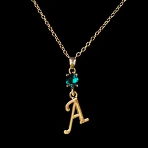 May 18K Gold Plated Necklace with Genuine Crystal Birthstone Personalized Letter Pendant