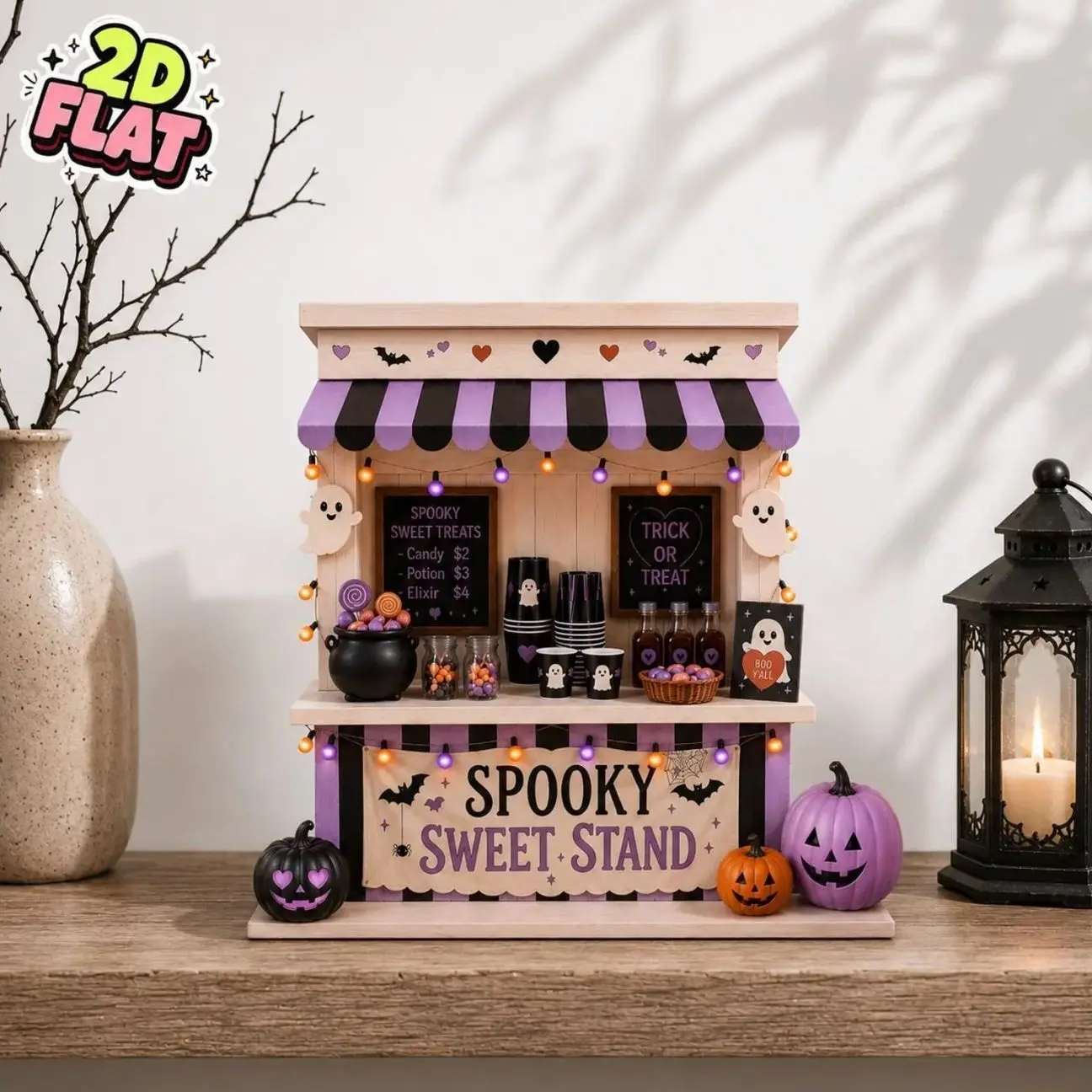 Spooky Sweet Stand Wooden Block Decor, Halloween Candy Stand Shelf Sitter, Ghost Trick or Treat Tiered Tray Halloween Decor