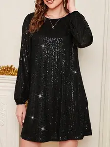 Women's Round Neck Sequin Fitted Fashion Party Dress, Elegant Evening Gown, Perfect for Special Occasions, Stylish and Glamorous Design