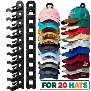 Hat Hook for Wall 2 Pack Hat Organizer Holds Up to 20 Hats with Strong Adhesive and 8 Screws Cap Holder for Closet Door and Bedroom B-Black - Decor Key Hook Wall Mounted Shelf
