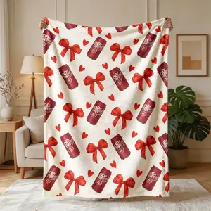 Dr Pepper Heart Theme Flannel Blanket, Soft Cozy Blanket, Large Size, Soft and Lightweight, Perfect for All Seasons, Ideal for Bed, Sofa, Office, Camping, Travel