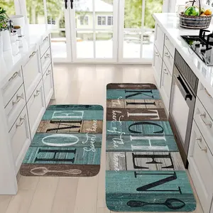 [Soft Kitchen Mat2/3pcs Soft Machine Washable Farmhouse Kitchen Mat Set: Green, Brown and Teal Kitchen Rugs, Rectangular |     Suitable for Kitchen, Bathroom, Bedroom, and Living Room