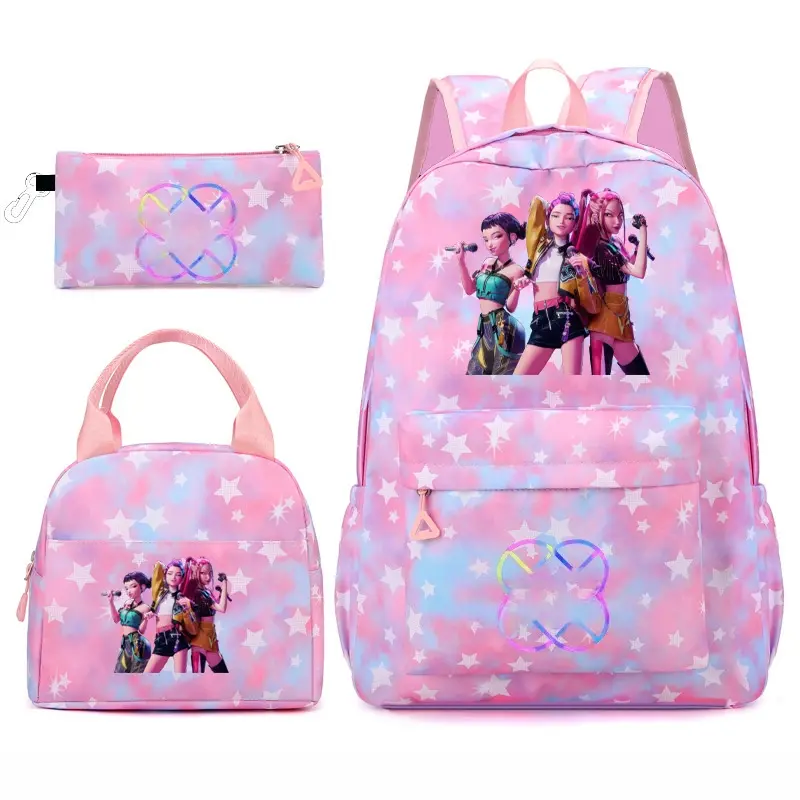 New girls’ group-print double-shoulder backpack set — collegiate-style school/travel backpacks, 3-piece set, Backpacks For School, School Backpack For Girls