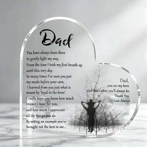 1pc Acrylic Plaque Sign - Heart-Shaped Home Decor Table Centerpiece with Thankful Blessed Quote, Sentimental Father's Day Gift for Dads from Sons & Daughters, Decorative Home Supply
