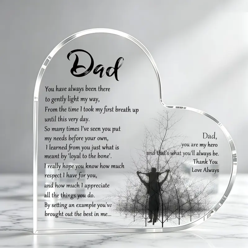 1pc Acrylic Plaque Sign - Heart-Shaped Home Decor Table Centerpiece with Thankful Blessed Quote, Sentimental Father's Day Gift for Dads from Sons & Daughters, Decorative Home Supply