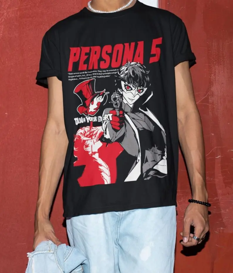 Persona 5 Goro Akechi Inspired T-Shirt, Shin Megami Tensei Style Anime Graphic Tee, Japanese Manga Gaming Shirt, Gamer Gift Casual Cotton