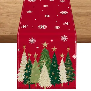 Christmas Table Runner, Christmas Trees Snowflakes Winter Table Decor, Holiday Decorative Desk Decorations for Kitchen Dinning Dresser Scarf Home Decor