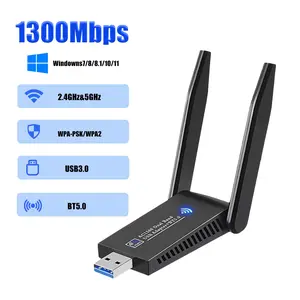 USB WiFi Adapter AC1300 Dual Band Wireless Network Card with Bluetooth 5.0, Super-Fast 1300Mbps, USB 3.0, WPA-PSK/WPA2 Security, Compatible with Windows 7/8/8.1/10/11 & Mac OS 10.9-10.15