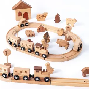 Miosea Wooden Train Set for Kids, Montessori Toys for Imaginative Play, Expandable Double Side Train Tracks, Ages 3-5, Boys & Girls