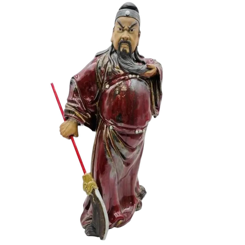 Vintage Chinese Shiwan Ceramic Sculpture of Guan Yu Created by Zhuang Jia in the 1970s Handcrafted Artpiece