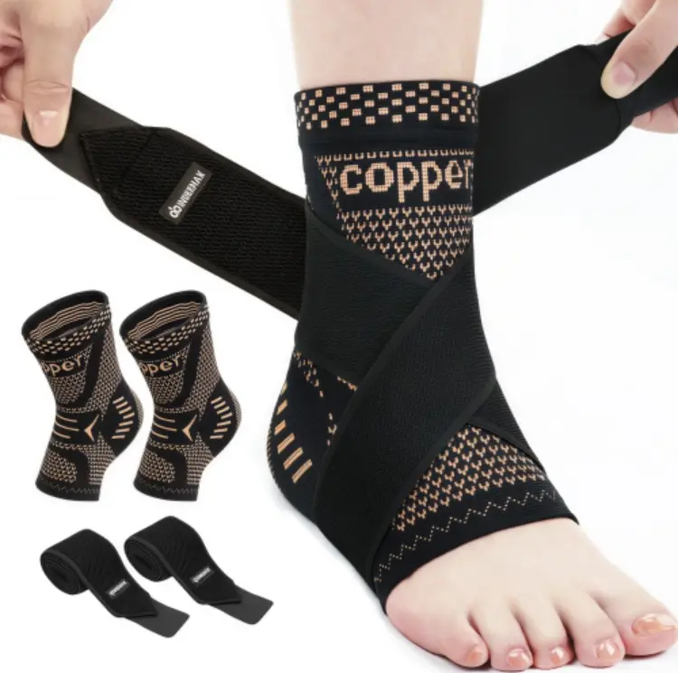 1 pair unisex copper‑colored breathable ankle support, adjustable compression and stabilization for ankle protection, suitable for running, basketball, cycling, and outdoor activities; ankle compression sleeve