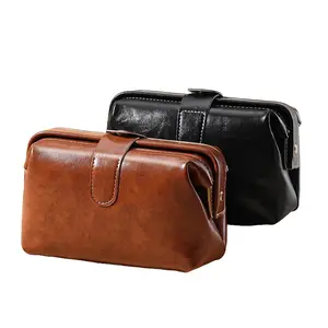 Large-Capacity Plain PU Leather Travel Pouch - Light Luxury Waterproof Makeup Bag, Soft Genuine Leather Storage, Vintage Color Scheme, Slim Business Padfolio, Mini Portable Pen Set