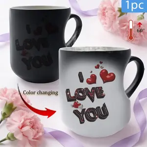 Heart-Shaped Magic Color-Changing Ceramic Cup Mug, Coffee, Mother's Day Gift, I Love Mom Design, Birthday Present, Modern Style, 11oz
