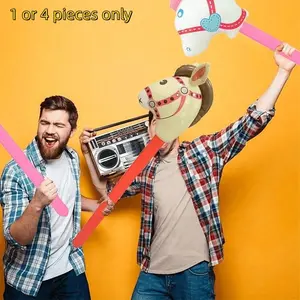 1pc/4pcs 37 Inch Inflatable Horse Head Pony Stick Balloon, Retro Cowboy Style Inflatable Play Stick. Multi-use decor photo prop for birthday parties, home ornaments and joyful family gathering activities.