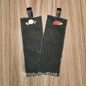 Black polka dot handmade cloth bookmark roses