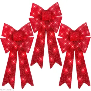 Best Choice Products Set of 3 Pre-Lit Christmas Bows, Indoor/Outdoor LED Holiday Décor w/ 8 Light FunctionsAB10TitanFix