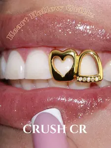 CRUSH CR 1pc Heart Cutout Tooth Cap Grillz Tooth Gem – 18K Gold Plated Copper with CZ, Cute Romantic Hip-Hop Jewelry for Black Women, Girls & Men. Perfect for Valentine’s Day, Date Night, Couple Gifts & K-Pop Style