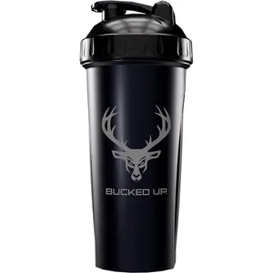 Shaker Bottle for Protein, Pre Workouts and Smoothies, Black Bottle with Gray Logo (28oz)