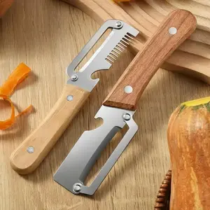 2PCS Multi-Functional Vegetable Peeler for Kitchen, Ultra-Sharp Stainless Steel Blade with Wooden Handle and Bottle Opener, For Vegetables or Fruits that Need to Be Peeled