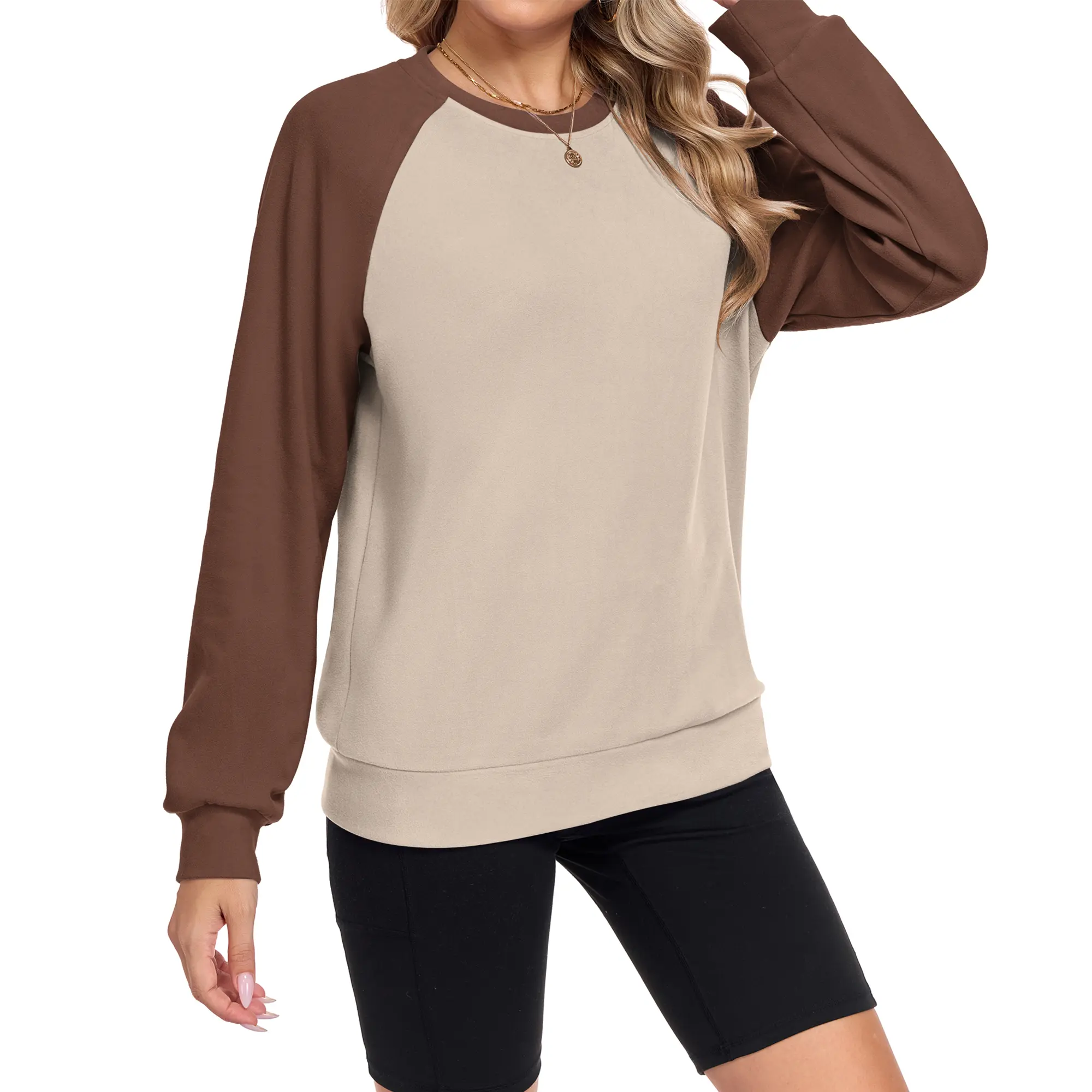 MOLERANI Women's Crew Neck Color Block Sweatshirts Tops Long Sleeve Fitted Soft Fleece Pullover, Mom Style Lightweight Casual Tops 2026 Fall Winter Womenswear Sohochic,Round Neck
