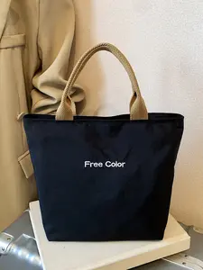 Simple and stylish canvas tote bag, large capacity letter tote bag for daily casual commuting women's bag