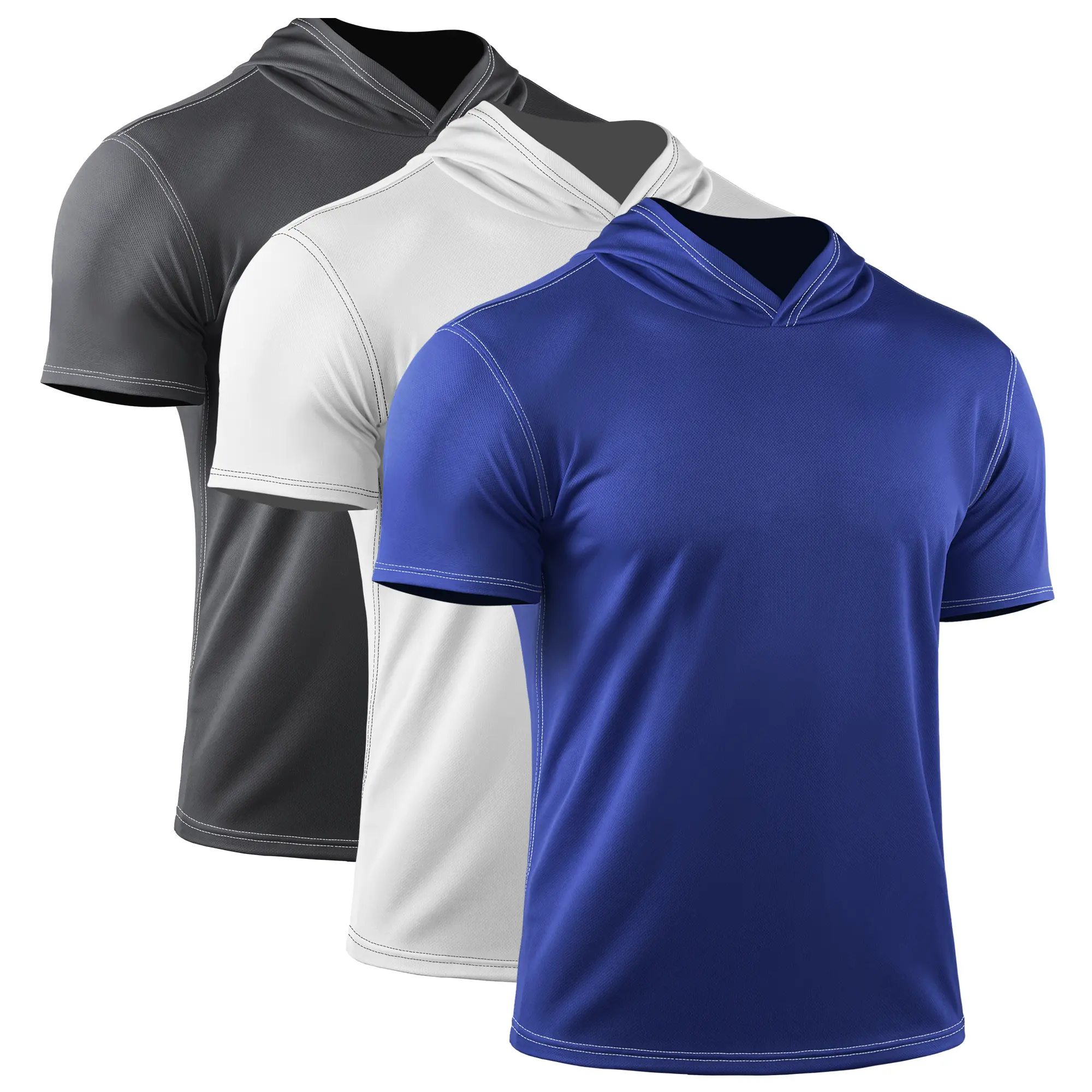 NELEUS Men's 3 Pack Contrast Stitch Quick-Dry Hooded Short-Sleeve Tee 100% Polyester Mesh Breathable Workout Top summerwins