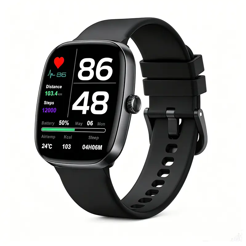 S5 Square Touchscreen Smart Watch for Men, IP68 Water Resistant, Adjustable Black Silicone Band, Heart Rate/Sleep Monitoring, Walking Step Counter, Calorie Tracker, Bluetooth, Charging, Ideal Dad Gift