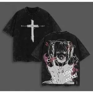valentine shirts Vintage Washed Japanese hot Anime DEATH NOTE MisaMisa T Shirt personality Clothes Unisex Oversized Suitable for all seasons soft