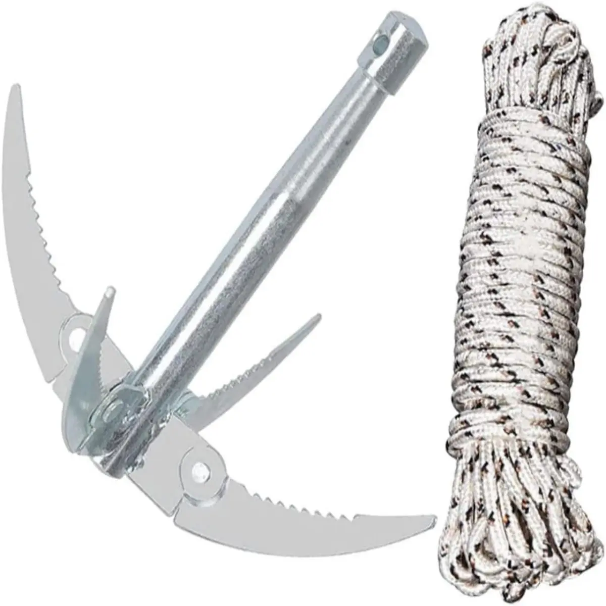2pcs outdoor grappling hook lake grass cutter survival tool, made of stainless steel material, with rope folding boat anchor, foldable design, sturdy and durable, pond cleaner tool, used for outdoor weed removal in lakes, water gardens, outdoor camping, f