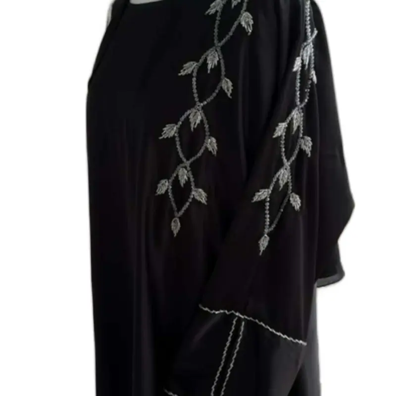 Black Swan Abaya with Embroidered Design and Long Sleeves