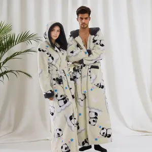 Extra Long Couples Bathrobe - Plush Dual-Sided Fleece Robe with Hood & Waist Tie - Ultra Soft Luxury Spa-like Sleepwear - Unisex Robe  - Machine Washable Soft Loose-Fit Sleepwear for Cold Weather