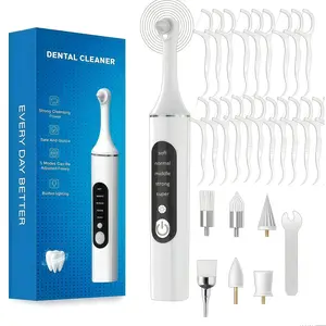 Teeth polishing machine, rechargeable teeth whitening kit, for teeth cleaning and whitening, with 6 brush heads, LED light, convenient for home use personal care kit (white) with 20pc dental floss